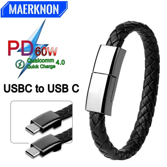 60W USB-C Fast Charging Bracelet Cable – Compatible with iPhone 14, Samsung, Xiaomi, Huawei