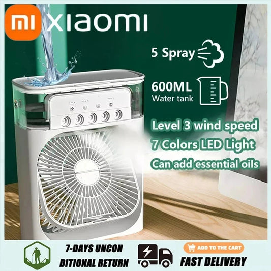 3-in-1 Xiaomi Mini Air Cooler – Portable USB Fan, LED Night Light & Mist Humidifier for Home, Office & Travel