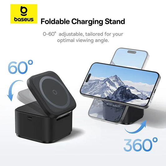 Baseus 3 in 1 25W Magnetic Wireless Charger Stand 15W Fast Wireless Charging Desktop Dock Station For iPhone16 15 14 13 Airpod